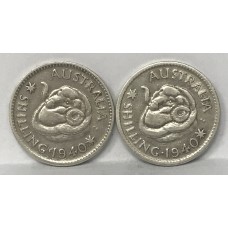 AUSTRALIA 1940 . ONE 1 SHILLING . TWO 2 COINS
